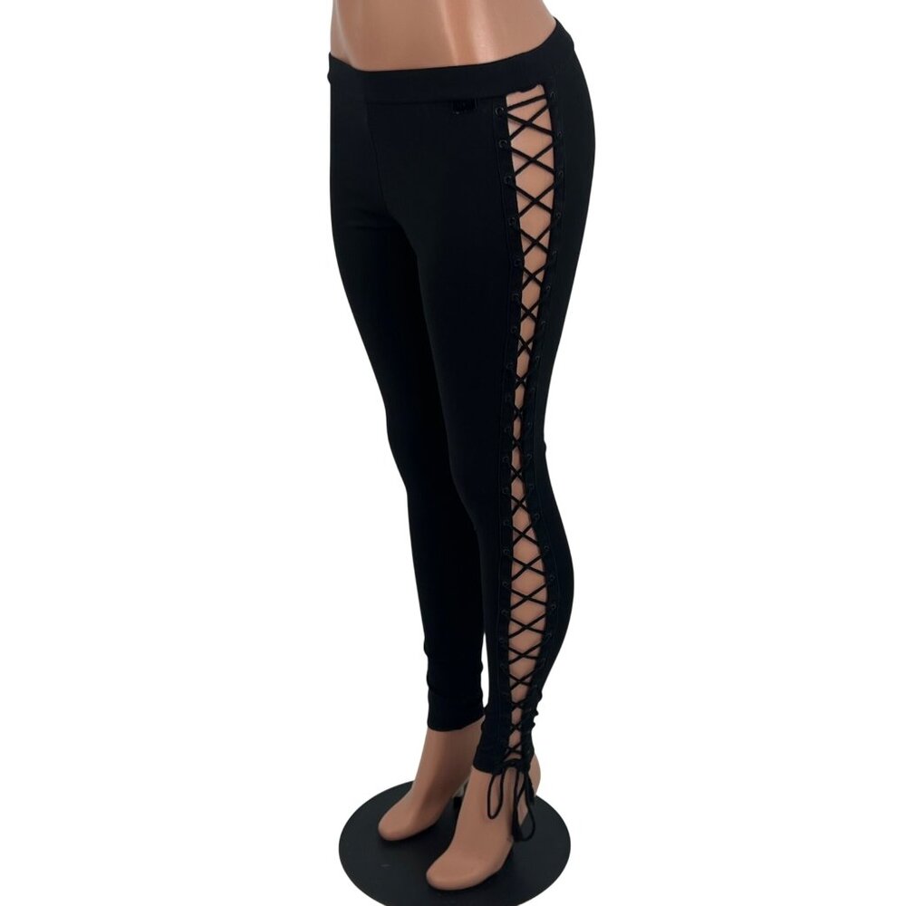 Fenty Puma Rihanna Black Boxing Bomber Lace Up Side Athletic Athleisure Leggings - Picture 3 of 16